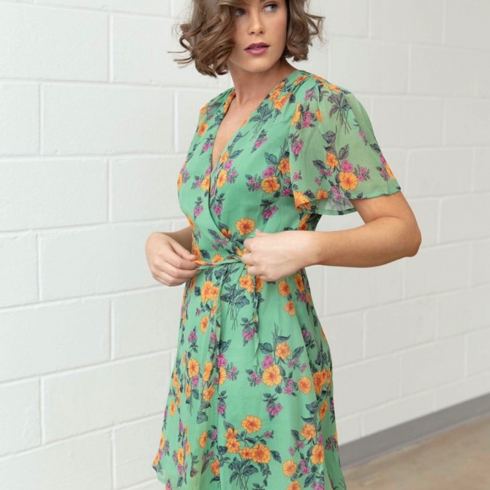 Lush Green Floral Wrap Dress